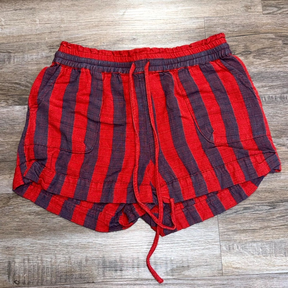Urban Outfitters Mya Shorts Womens M Black Red Striped Patch Pockets Drawstring